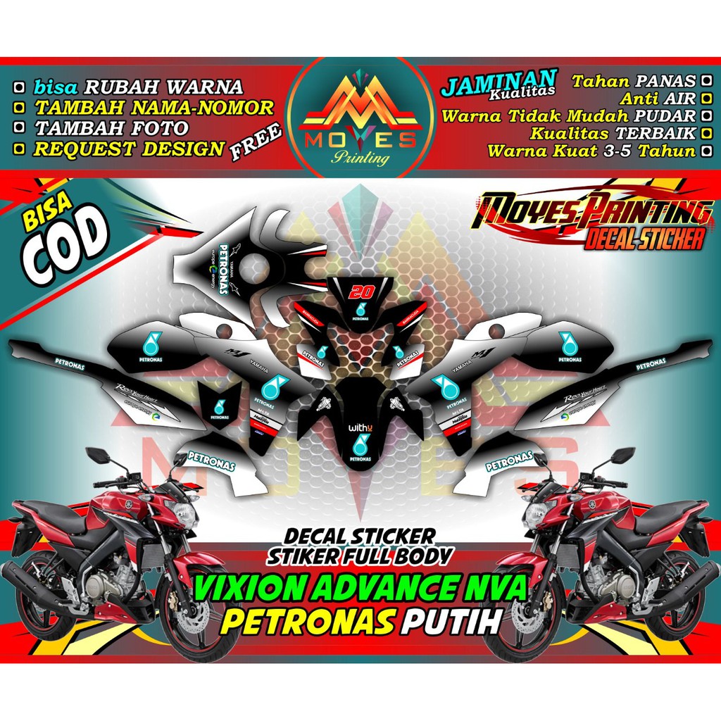 Decal Sticker Vixion Nva Sticker Fullbody Vixion Nva Motif Petronas Putih
