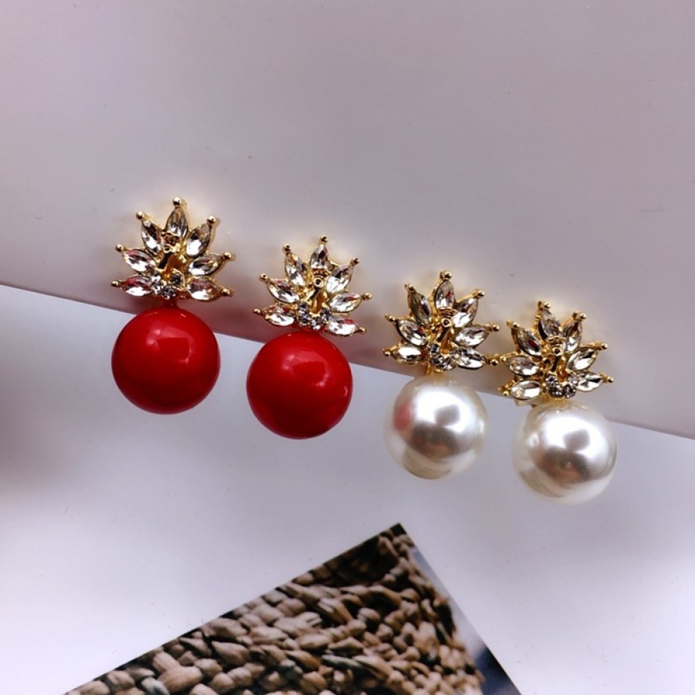 Anting Klip Tanpa Tindik Hias Mutiara Imitasi Warna Merahputih Untuk Wanita