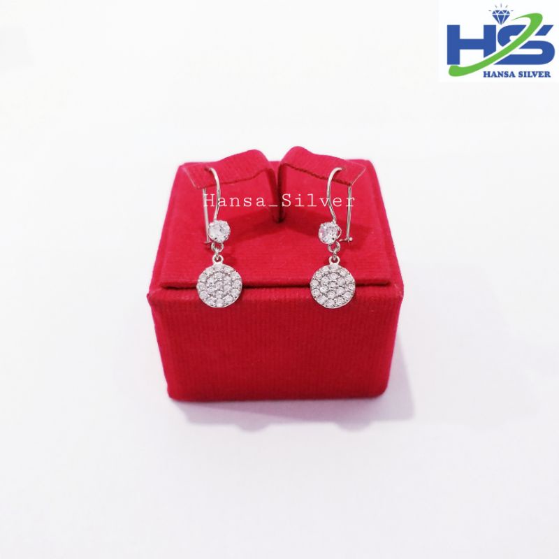 Anting Perak Asli Silver 925 Lapis Emas Putih Model Agogo Desi Permata Bulat Bintang Love Dan Kotak - Anting Wanita Anti Karat