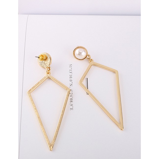 LRC Anting Tusuk Fashion Gold Geometric Pearl Diamond Hollow Earrings F69799