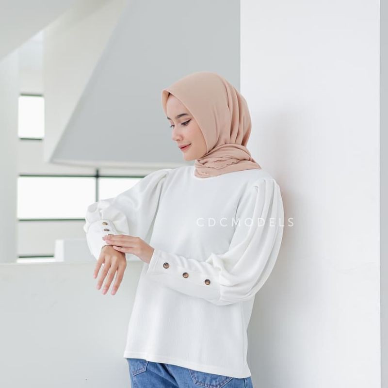 Murah Kemeja Wanita Cewek Warna Putih Polos Atasan Lengan Panjang Kerja Modern Size M L XL Jumbo