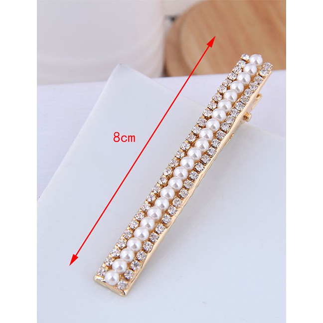 LRC Jepit Rambut Fashion Gold Metal Flash Diamond Pearl Hair Clip A58528