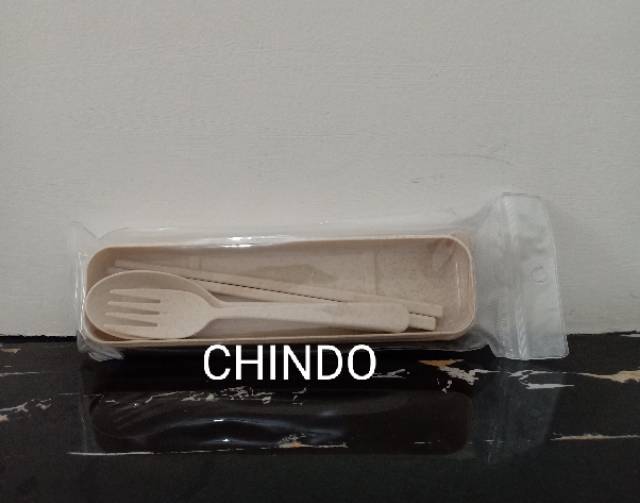 PERALATAN MAKAN SENDOK GARPU SUMPIT SATU SET 3PACK WHEAT FIBER CUTLERY