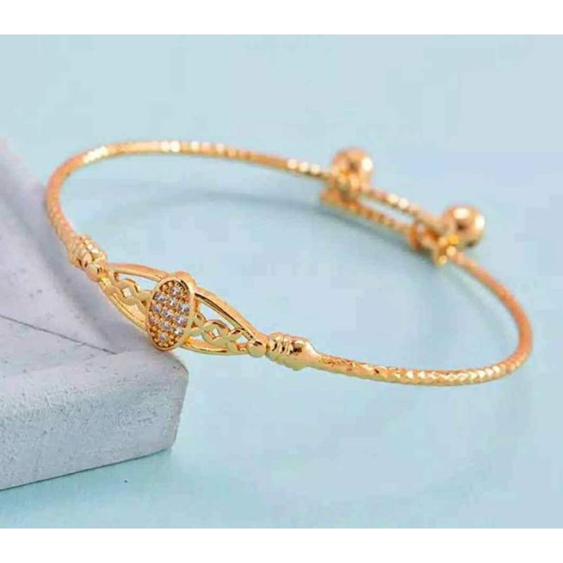 Gelang wanita bulat tipis motif oval perhiasan xuping lapis emas