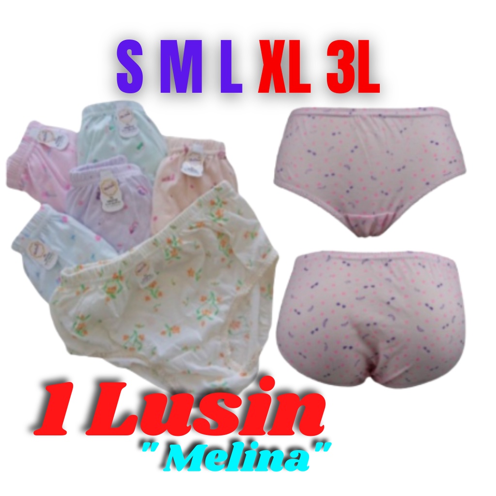 M L XL XXL LUSINAN 12 PCS CELANA DALAM WANITA MELINA Celana Dalam Ibu Emak Wanita Dewasa Jumbo Big S