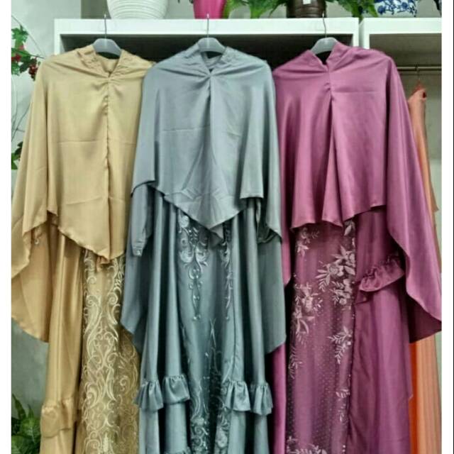 SALE Gamis set maxmara kombinasi brokat abu