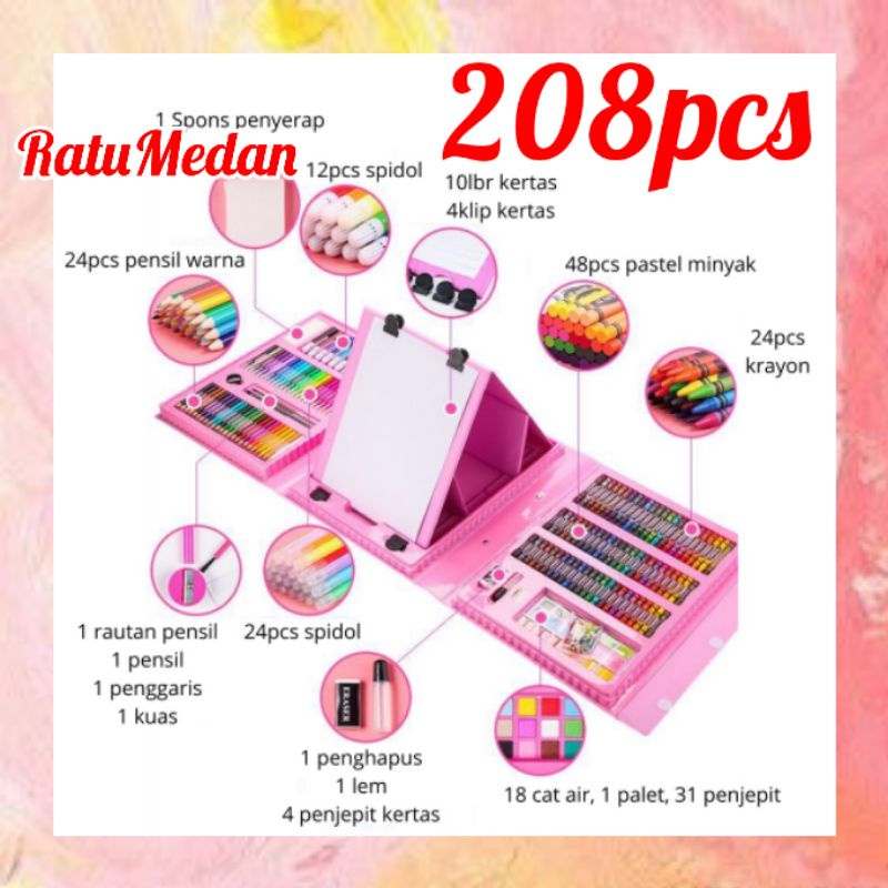

RatuMedan crayon 208 pcs set jumbo alat mewarnai melukis painting box menggambar mewarnai oil pastel travel pencil art