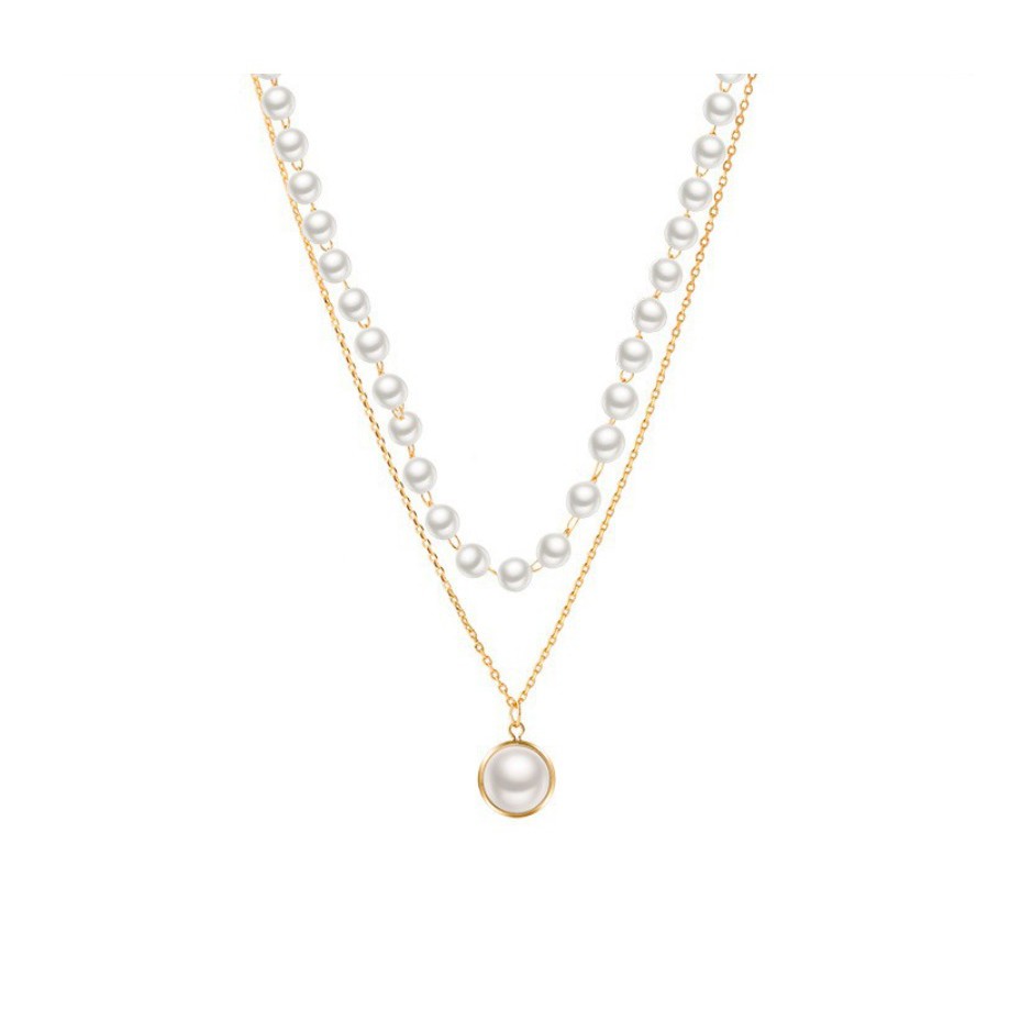 Kalung Liontin Wanita 2 Layers Mutiara #XL665 Gaya Korea Fashion Women Pearl Necklace Cewek Import
