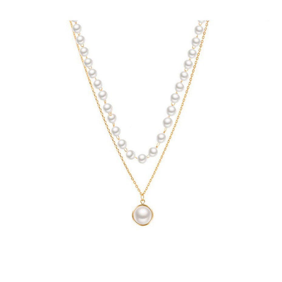 Kalung Liontin Wanita 2 Layers Mutiara #XL665 Gaya Korea Fashion Women Pearl Necklace Cewek Import