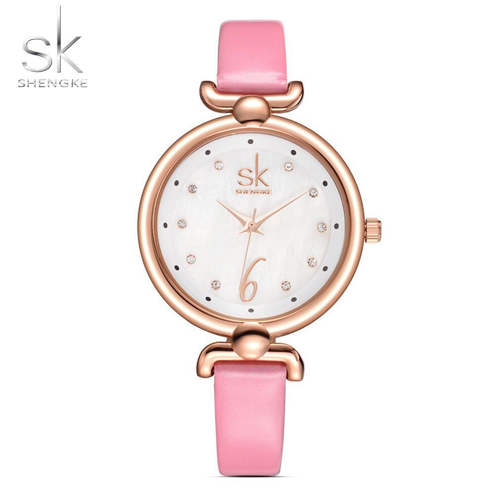 SHENGKE 0002 Jam Tangan Wanita Analog Tali Kulit WK-SBY