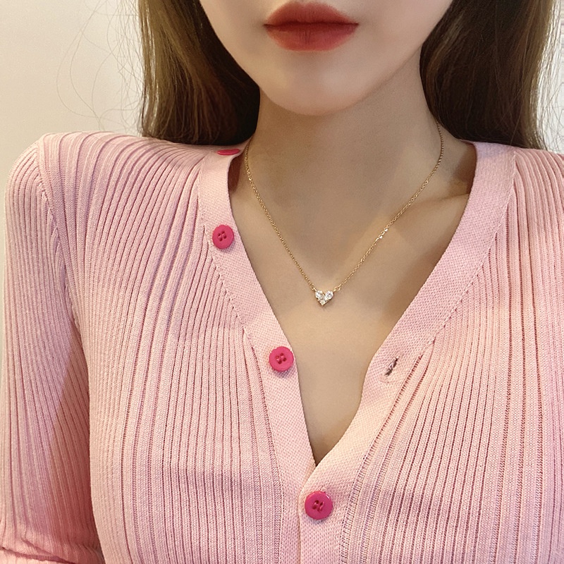 Roselife Kalung Choker Rantai Liontin Hati Hias Zircon Gaya Chic Untuk Wanita