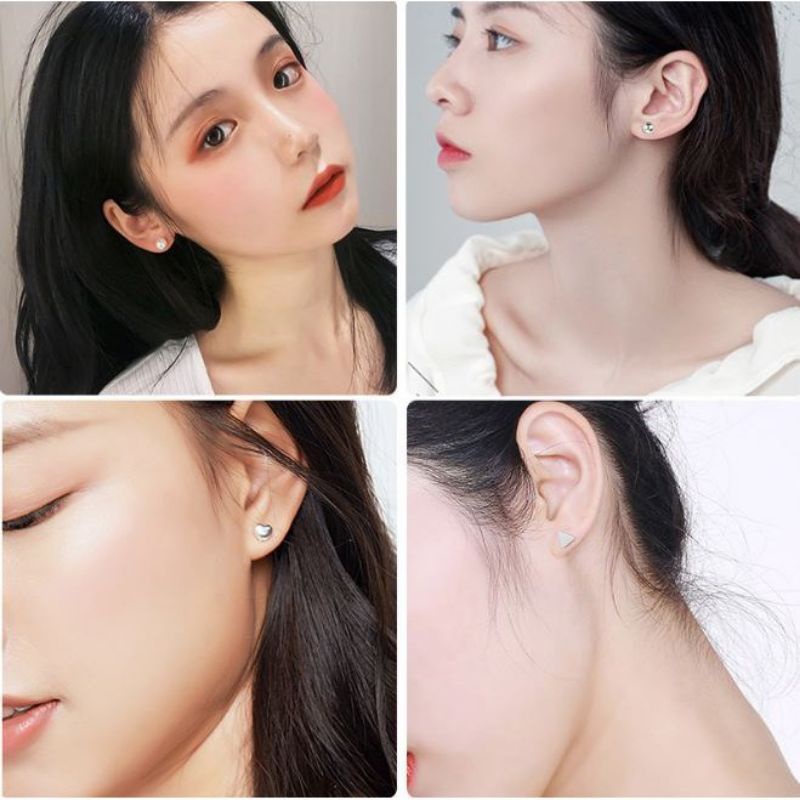 Anting 12 Pairs Satu Set Pearl Crystal Stud Triangle Bar Ear Ring Set Jewelry Murah