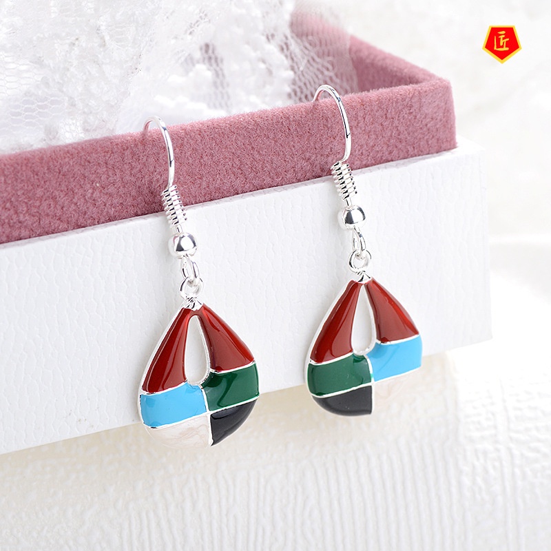 [Ready Stock]Retro 925 Silver Rainbow Color Earrings