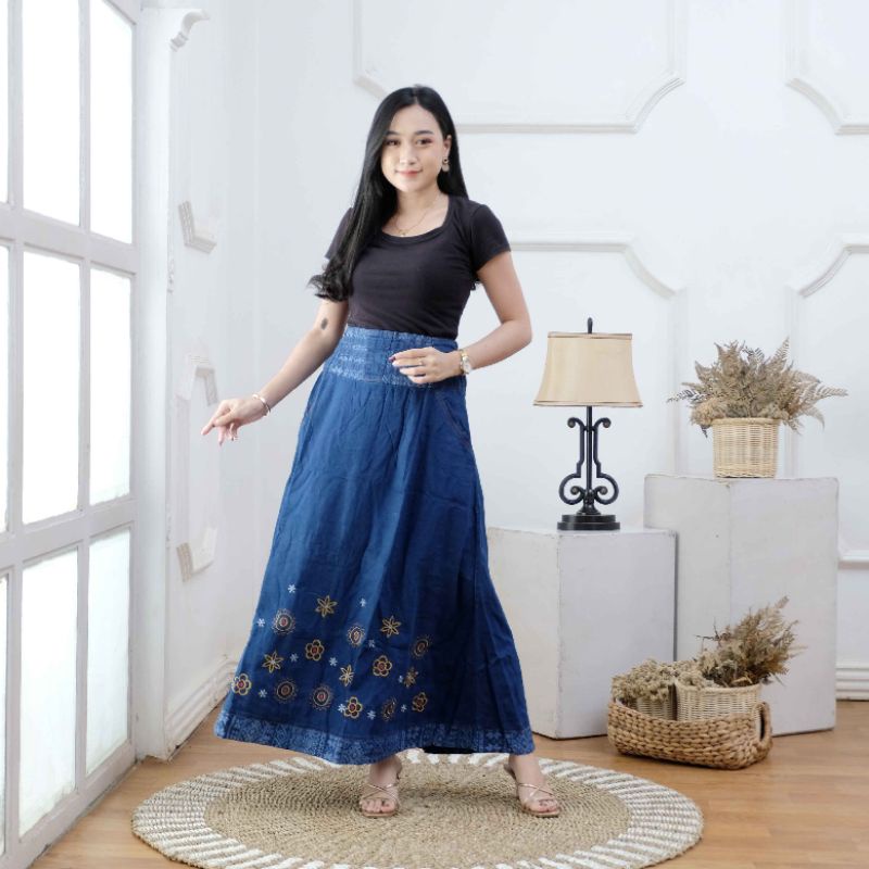 Rok Jeans Wanita / Rok Panjang Wanita / Rok Bordir / Rok Jeans Murah / Rok Cantik