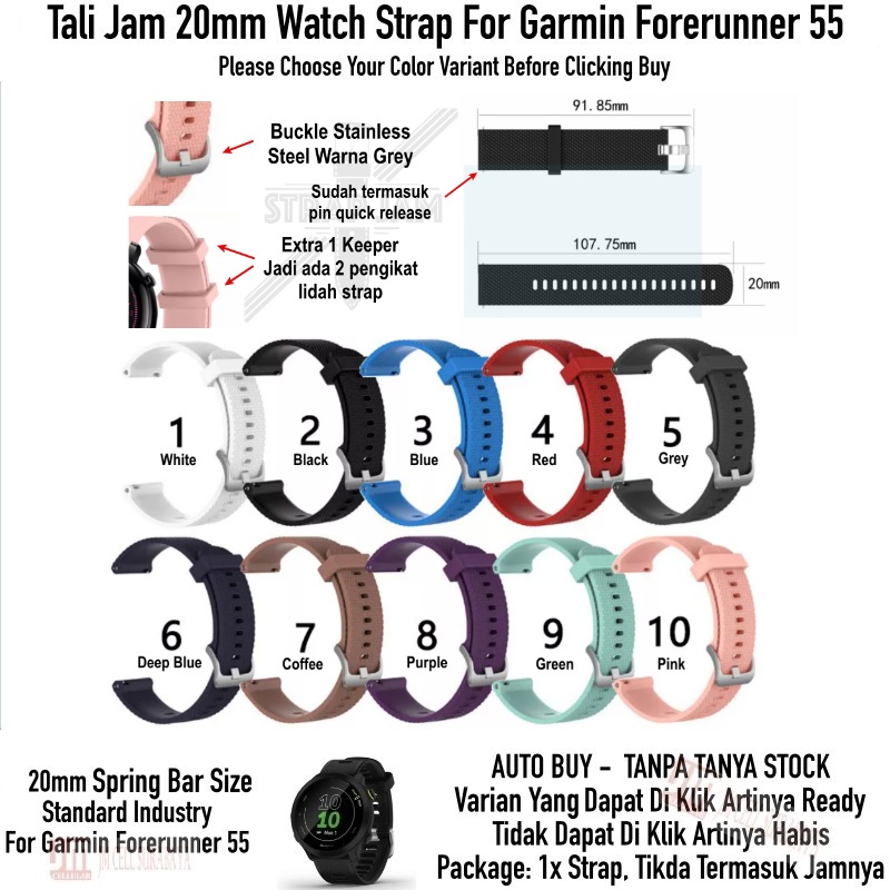 SBF Strap Garmin Forerunner 55 - Tali Jam 20mm Rubber Silikon Grey Buckle