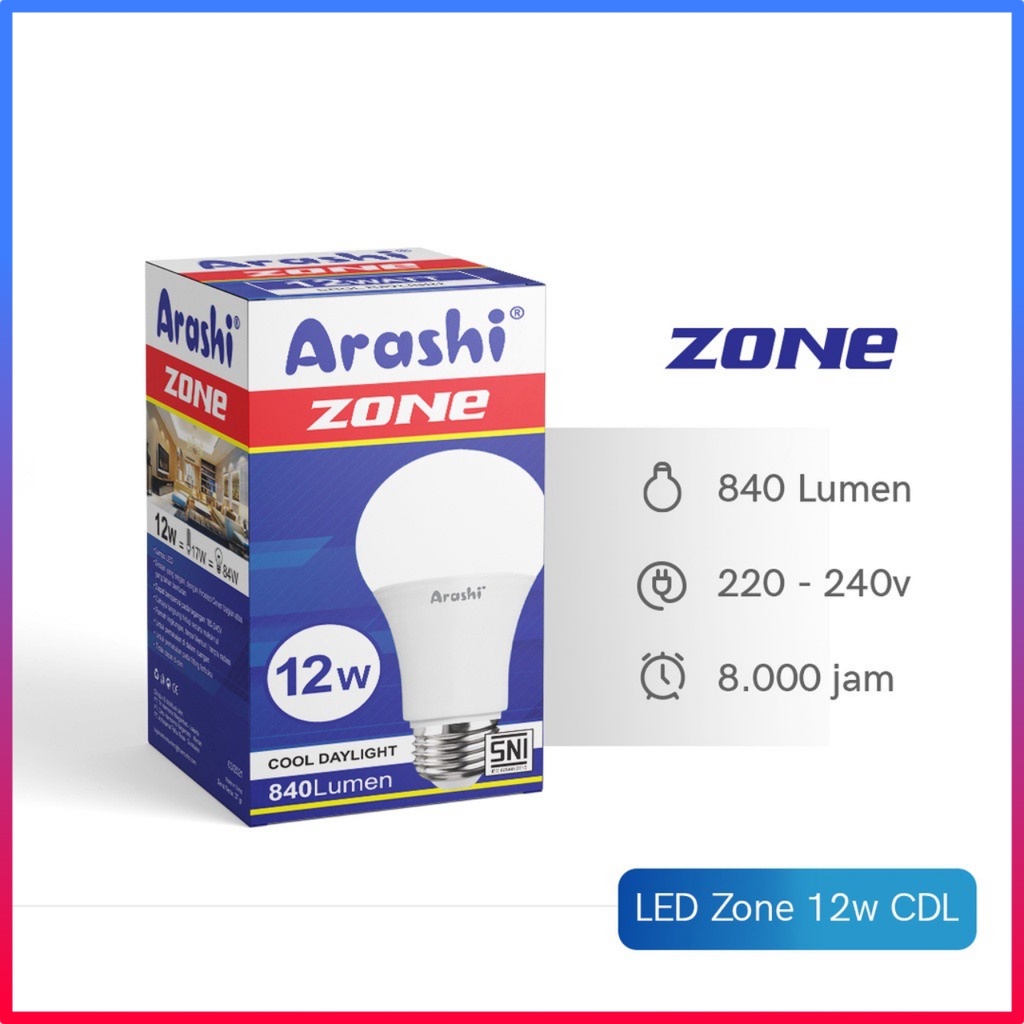 Arashi Zone Lampu Bohlam LED Bulb 12 Watt - Cahaya Putih