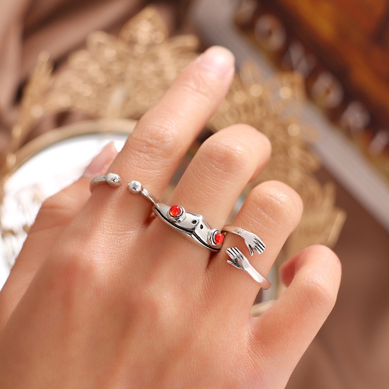 3Pcs/Set  Adjustable Fashion  Sliver  Hug Frog Rings