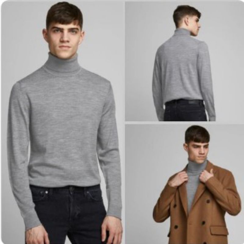 Atasan turtleneck pria lengan panjang/Atasan kerah tinggi model korea