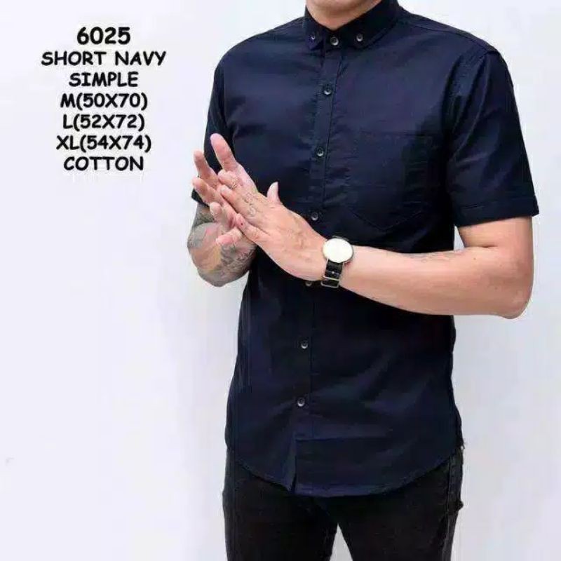 Kemeja Polos Lengan Pendek Pria Putih Merah Maron Hitam Navy Biru Dongker Kerah Shanghai Ciangi Slim