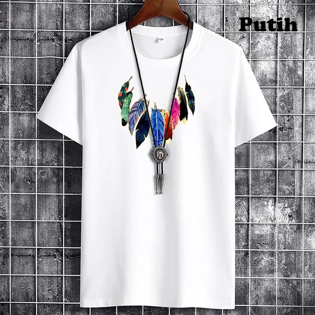 Baju Kaos Distro Fashion Kasual Motif Bulu Lengan Pendek Pria