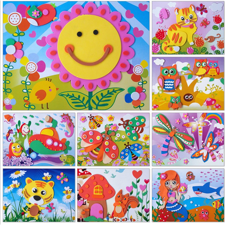 Mainan edukasi anak DIY menempel sticker 3D bahan EVA warna menarik