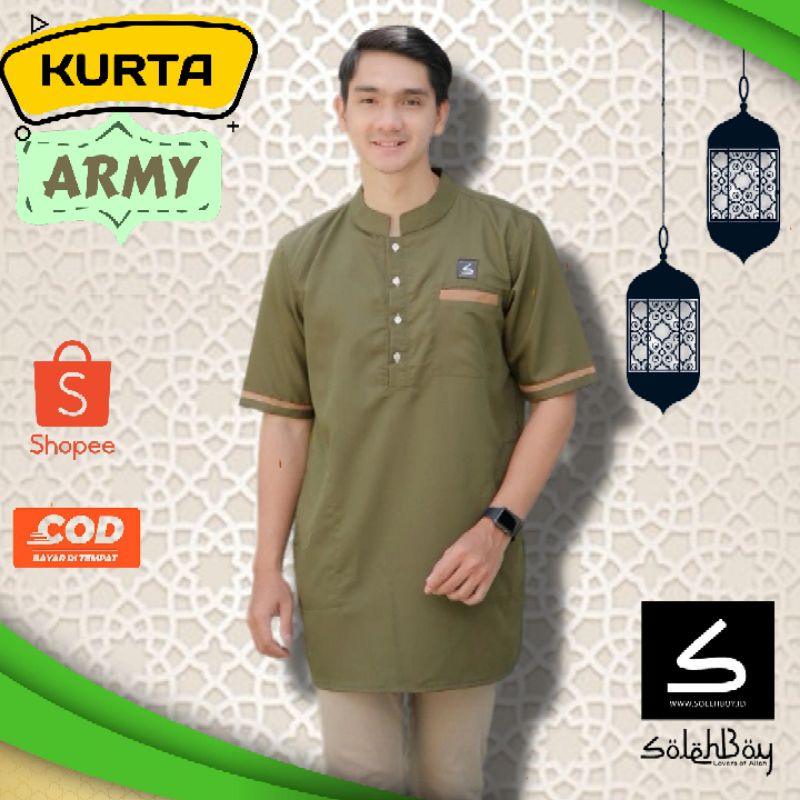 Baju Koko Dewasa Modern Fit / Baju Kurta Premium Army