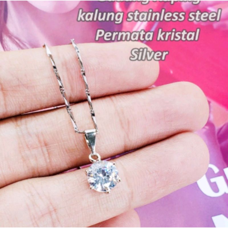 kalung titanium stainless steel silver elegant anti luntur