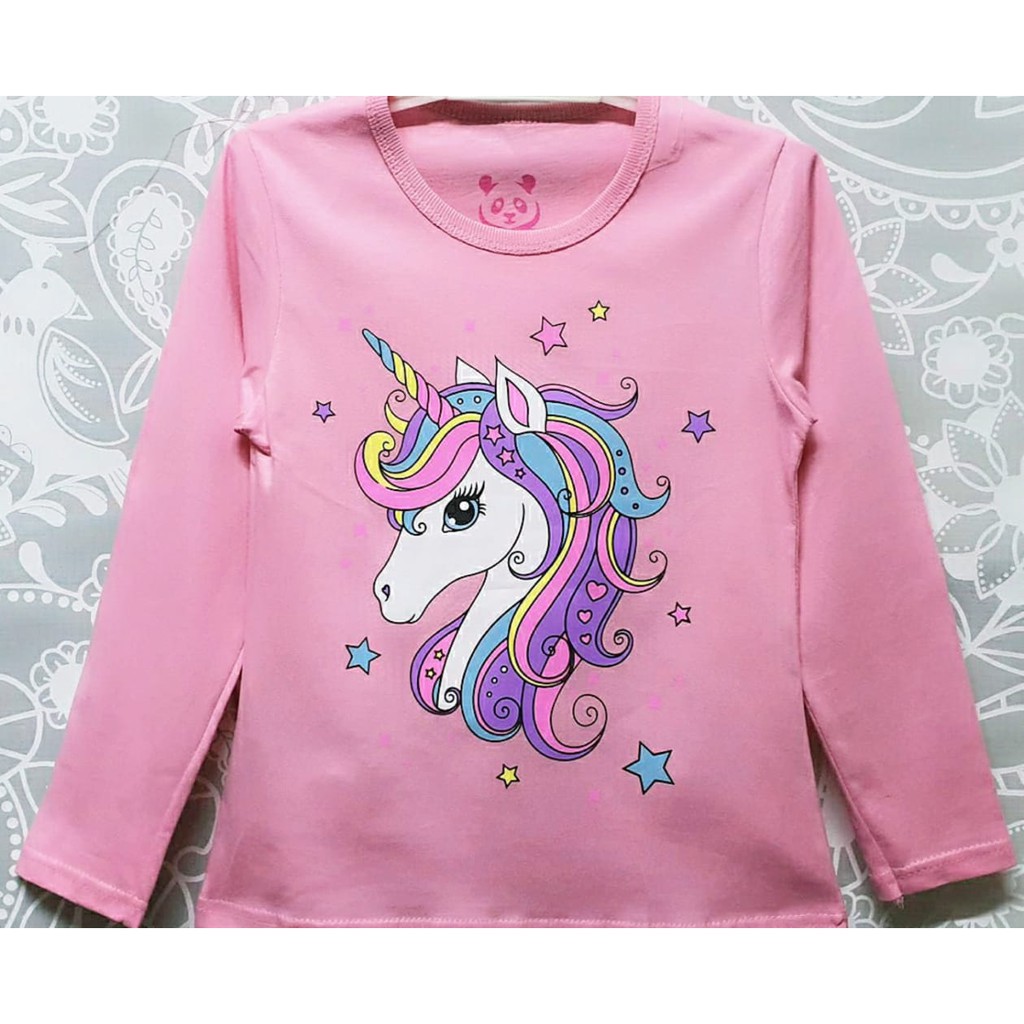 RKA - KLGCe Kaos Lengan Panjang Anak Karakter Unicorn Rambut Ungu Pink