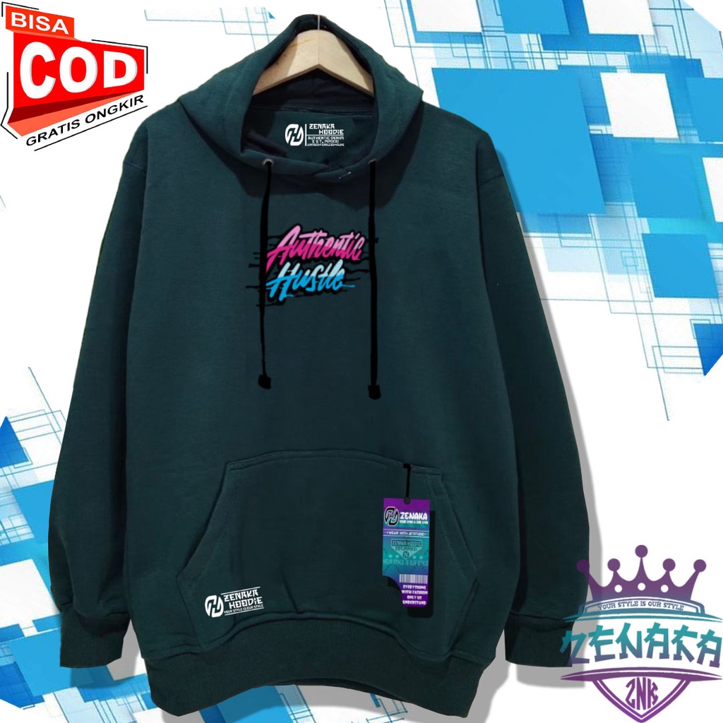 Sweater pria distro keren Zenaka Hoodie pria distro aesthetic graffity simple warna abu paralon Jaket pria terbaru 2022 keren Suiter cowok terbaru 2022 tebal Hodie pria hitam distro sablon authetntic hustle-HIJAU BOTOL