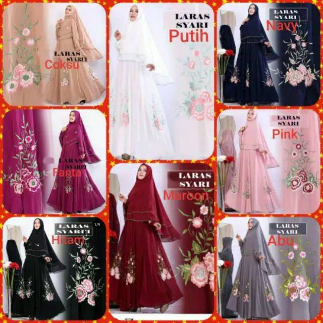 Laras Syari muslim jumbo bigsize ld110cm gamis syari bordir premium bahan jersey