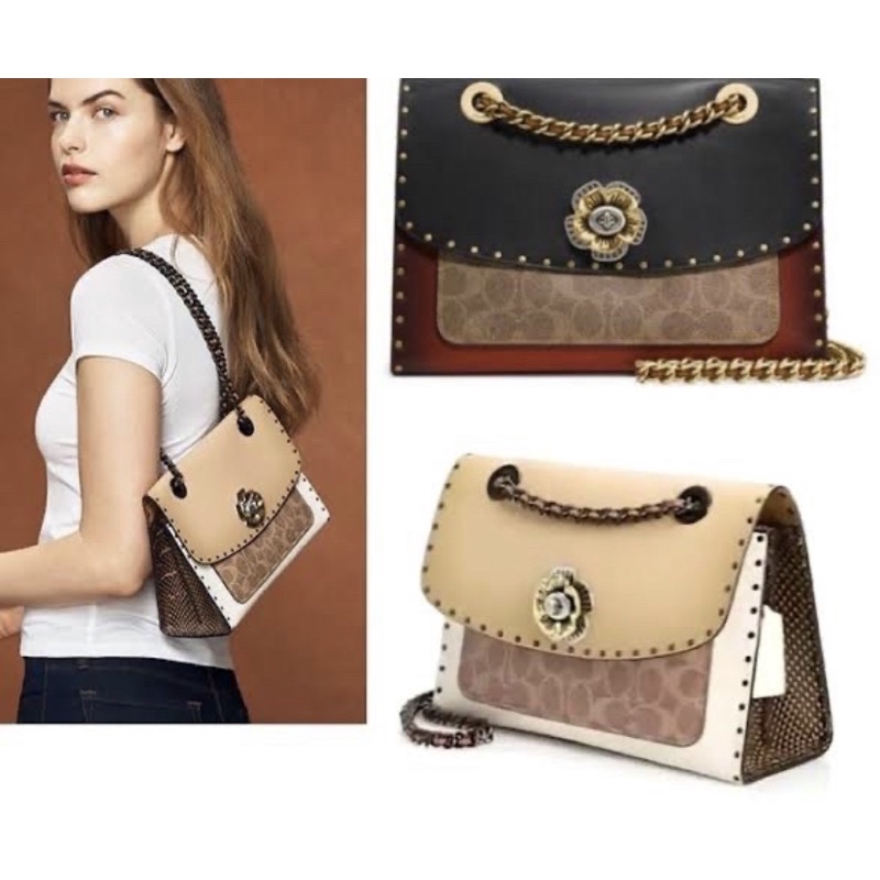 [READY]Coach Parker with Rivets and Snakeskin Shoulder Bag (29416)