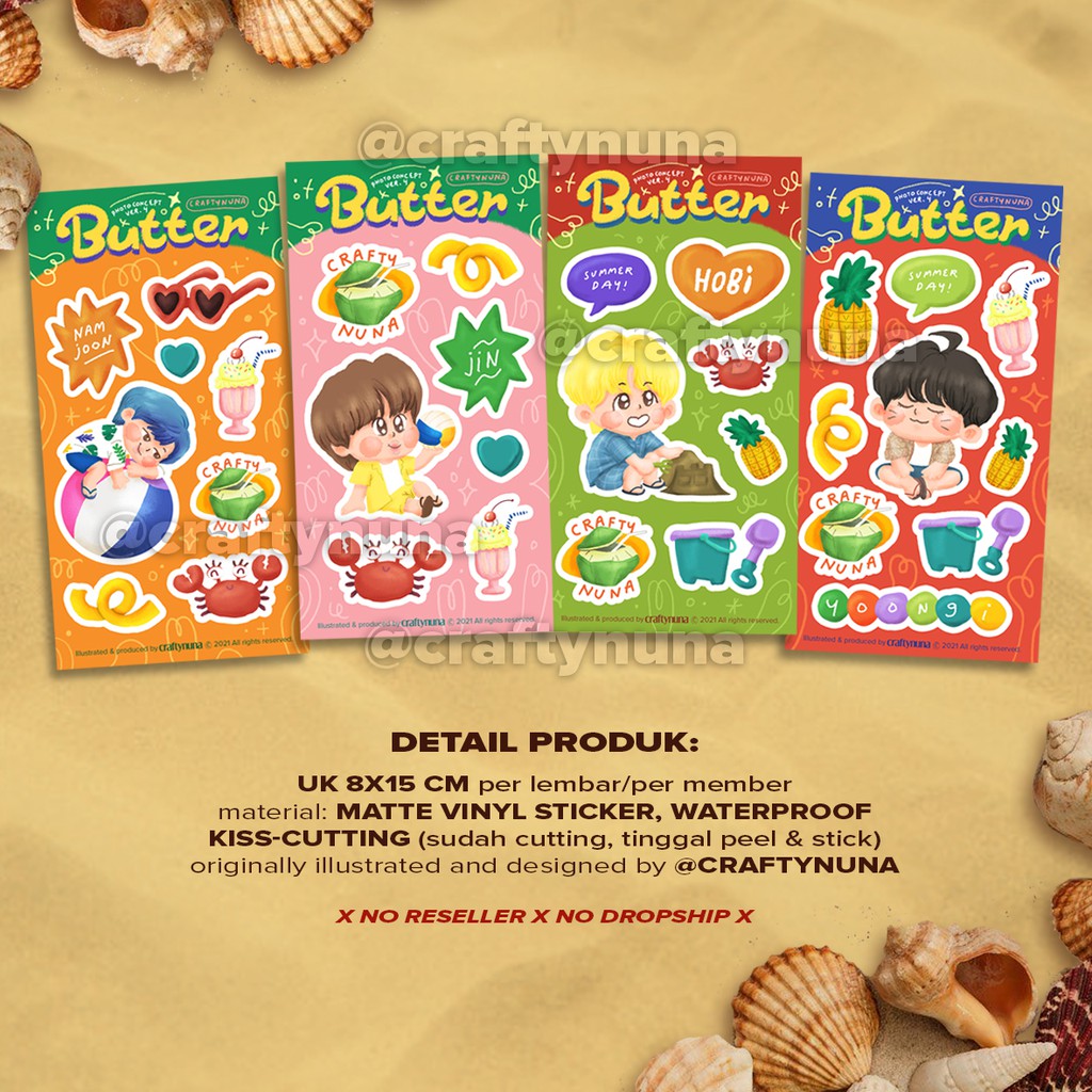 (BT-018) BTS BUTTER CONCEPT VER 4 FANART by Crafty Nuna beach fan art sticker set stiker deco summer cute kpop