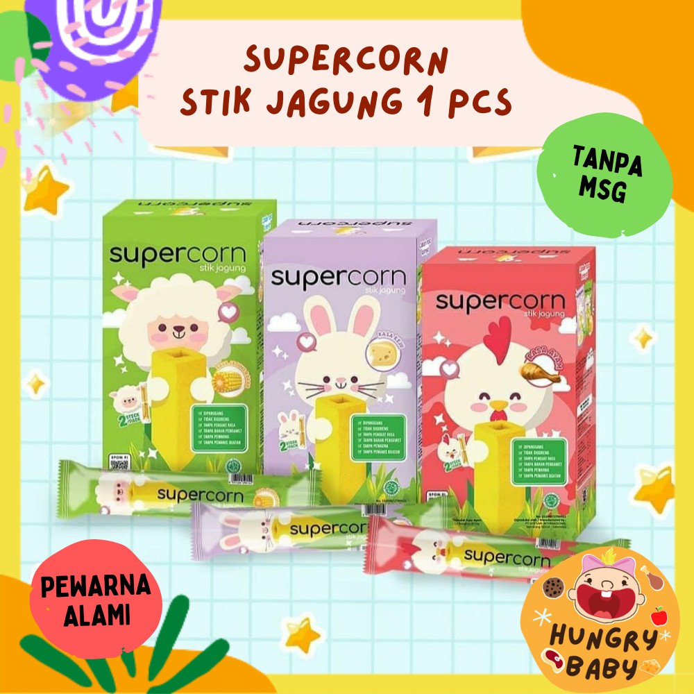 Supercorn Stik Jagung 1 pcs / Super Corn / Snack Cemilan Anak NON MSG 1 tahun+