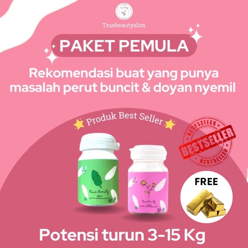 PAKET DIET Truebeautyslim OBAT DIET PELANGSING ALAMI  Ampuh Mengecilkan Perut Buncit ( ISI 2 Kapsul diet Pagi dan Malam ) Paket BEST SELLER - FREE MINI GOLD