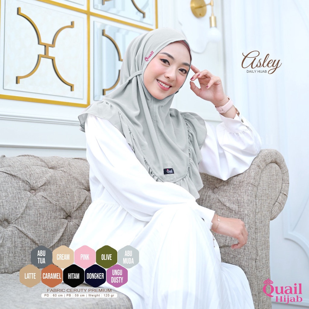 ASLEY Daily hijab rempel tali belakang non ped capuchon Quail Hijab bahan ceruty