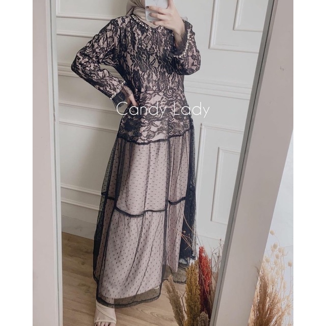 Gamis ozias Tile rok+aksen mutiara/Mutiara tangan/Gamis simple/Gamis mymyFashion