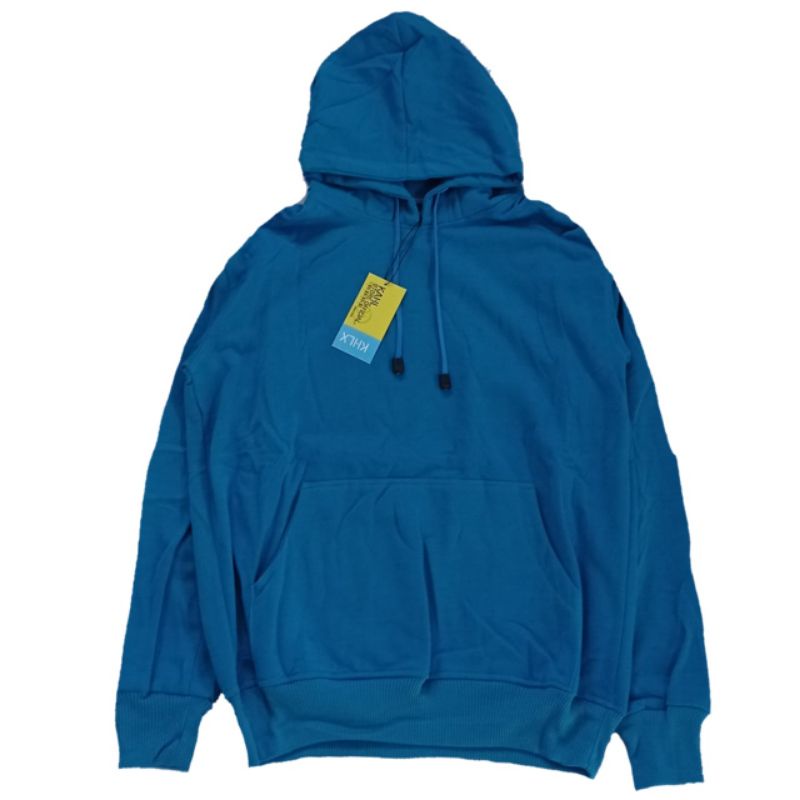 (BISA COD) Jaket jumper hoodie polos pria wanita-biru turkish