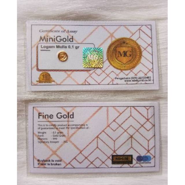 Mini Gold 0,1 Gr (berkadar 99,9 % bersertifikat)