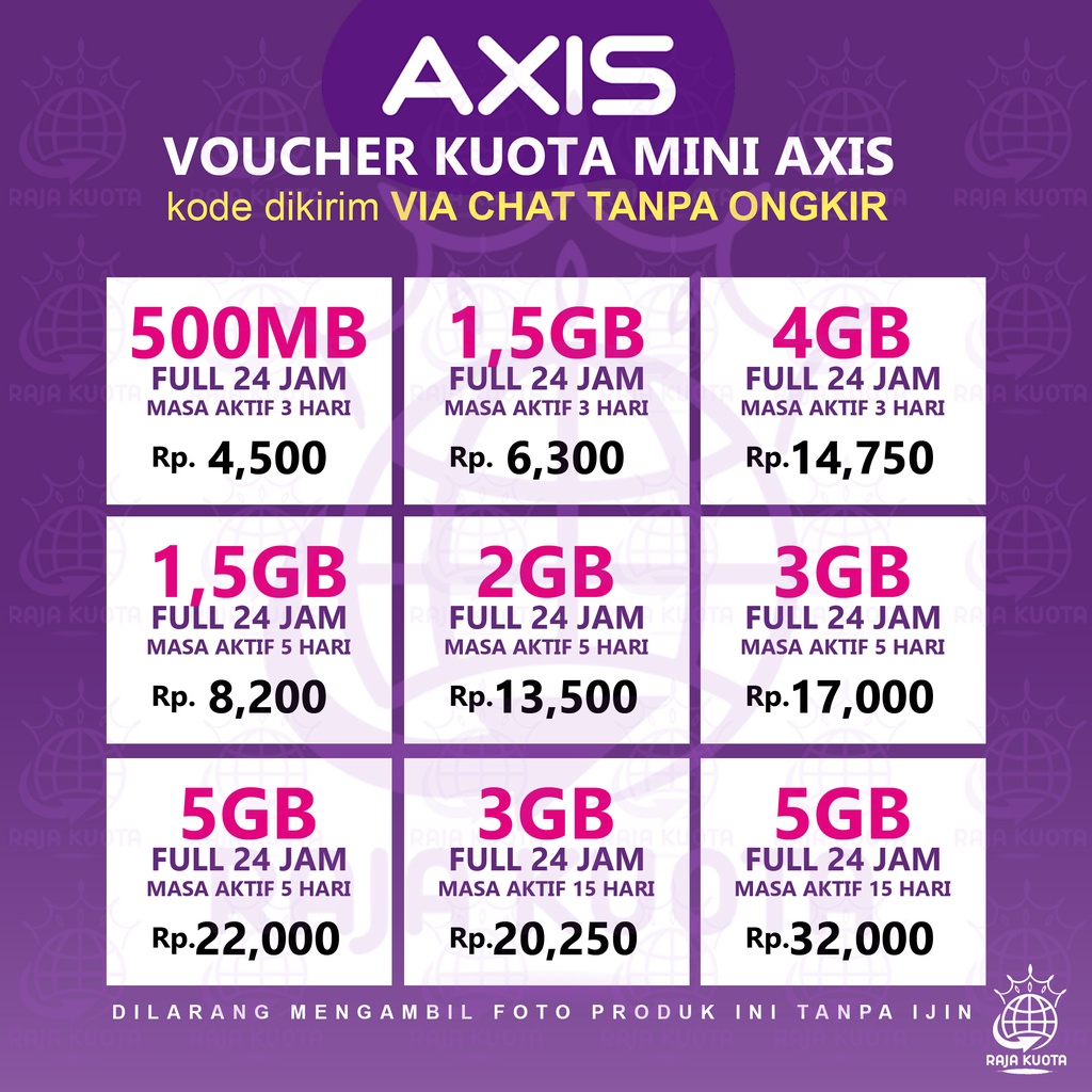 Voucher Axis Kuota Mini Harian 1gb 2gb 3gb 4gb 5gb 3 hari 7 hari 15 hari