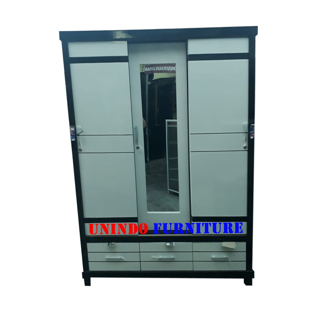 LEMARI 3 PINTU KACA SLIDING PLUS LACI
