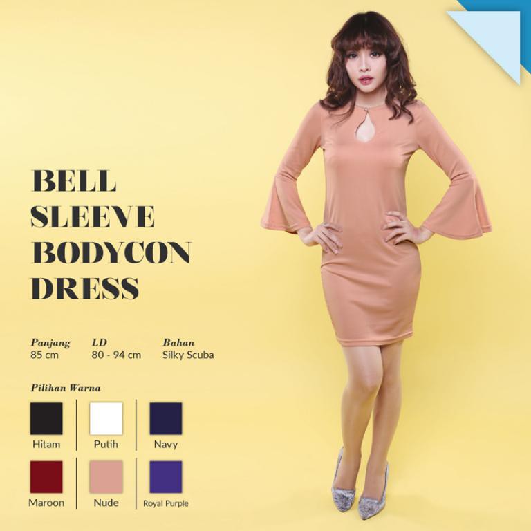 JANE COLLECTION || Mini Dress Wanita Press Body Con Lengan Terompet Sexy - Bell Sleeve Bodycon Dress