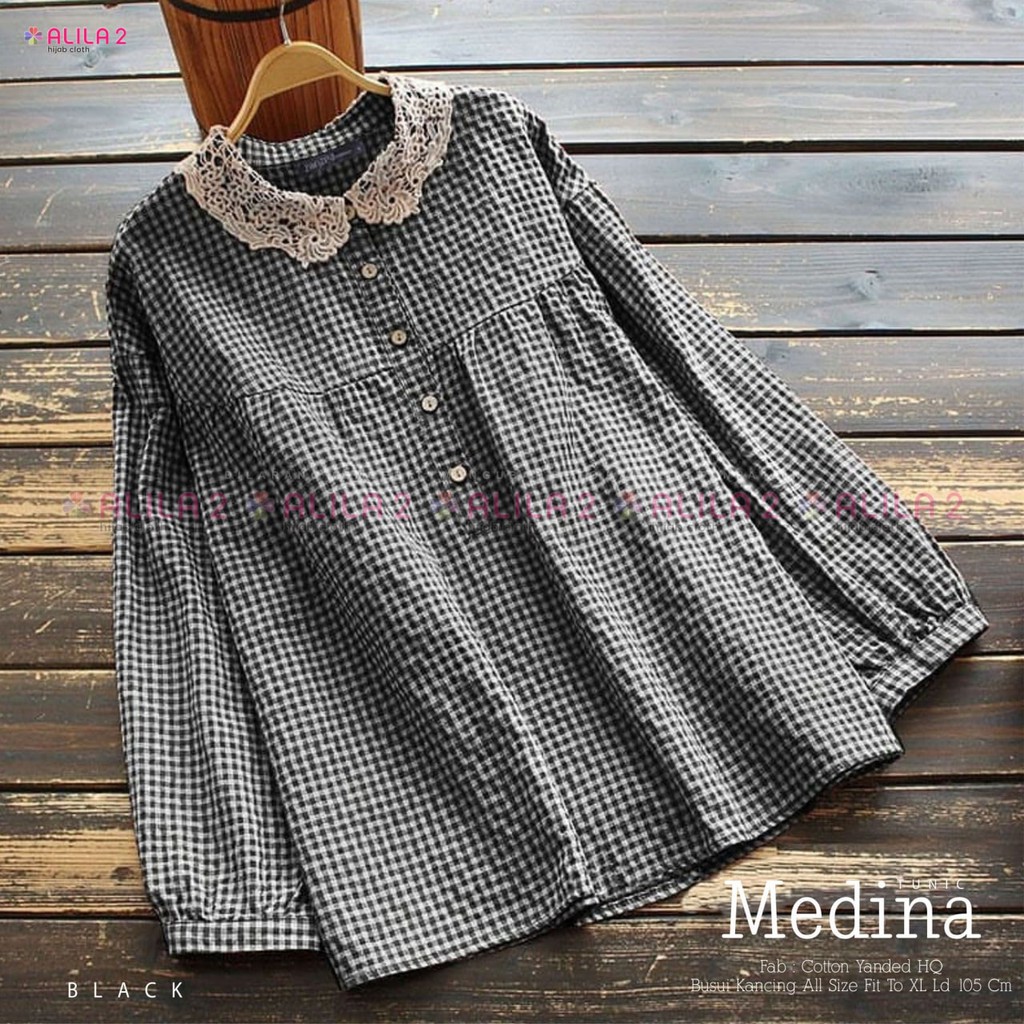 MEDINA TUNIC BY ALILA2 / TUNIK BERBAHAN COTTON YANDED HQ / ATASAN WANITA MOTIF KOTAK KOTAK