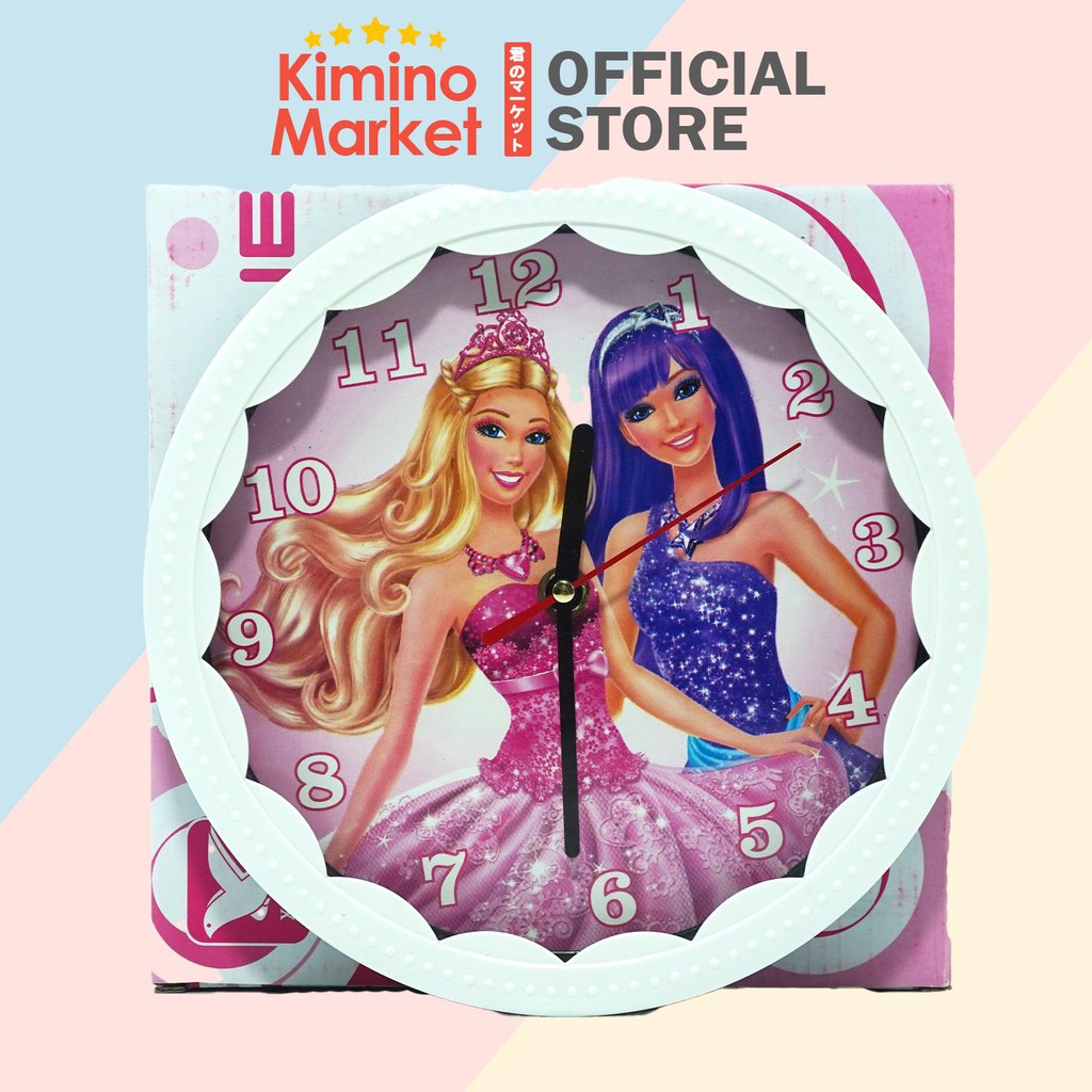 Jam Dinding Murah Karakter Barbie Putih Lucu Diameter 22 cm