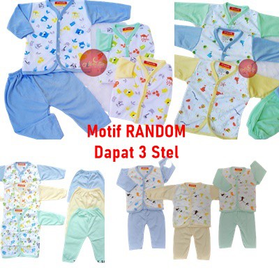 (Dapat 3Stel) Setelan Baju Bayi Piyama Bayi Panjang RANDOM