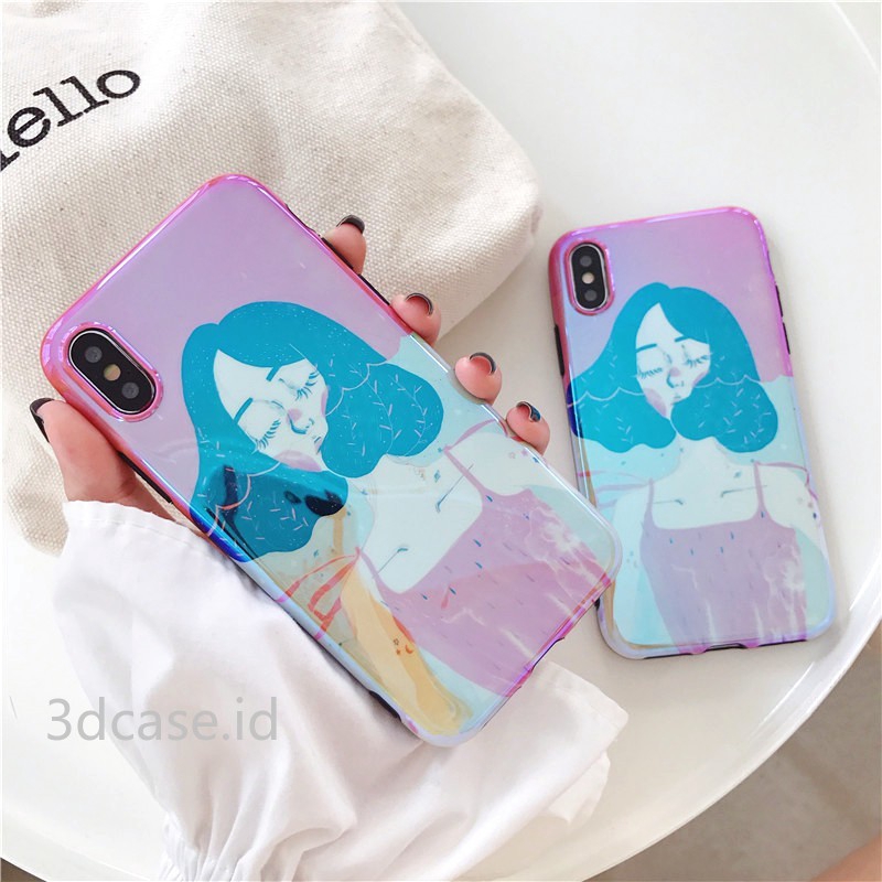 Casing Apple Compatible For iPhone 6 6S 6Plus 7 7Plus 8 8Plus X XR XSMAX Belakang Motif Girl Blue-ray Soft Caase