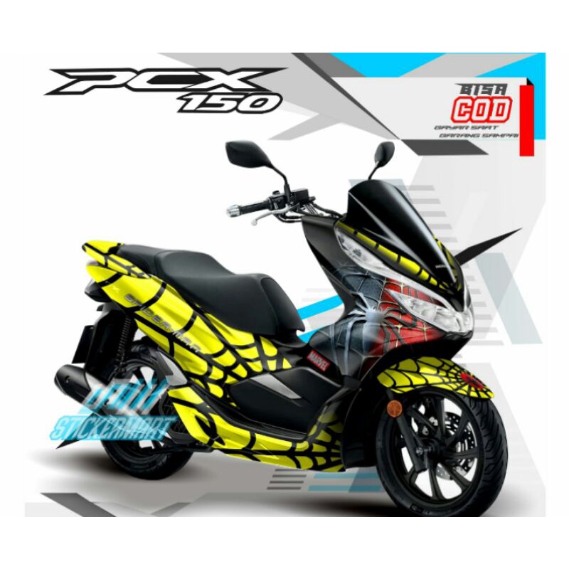 Decal Sticker PCX 150 Full Body Variasi Jaring Spiderman Kuning Glossy