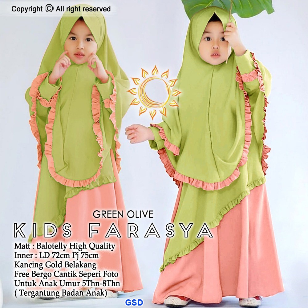 Kids farasya/dress muslim anak gamis+pashmina instan/stelan hijab anak muslim/busana set muslim