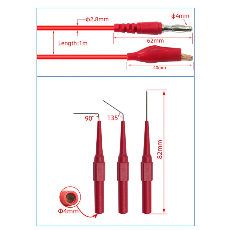 Btsg 4mm Banana to Banana Plug Test Lead Kit Dengan Kawat Piercing Probe Alligator Clip