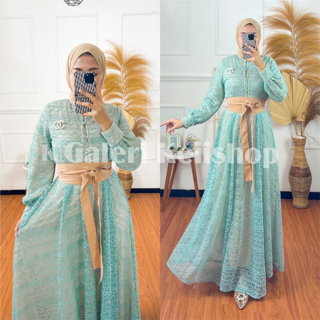 Raisa dress Premium / Dress brukat import / Dress Full furing hyget Busui / dress Obi ikat _ Galeri 