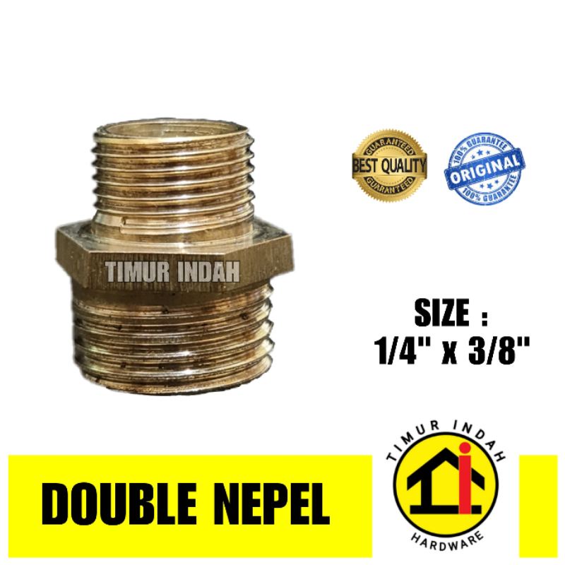 Double nepel 1/4” x 3/8” - KUNINGAN
